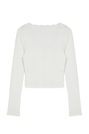 Moda Havuz Yaka Örme Slim Düz Desen Casual Günlük Crop Uzun Kol Bluz
