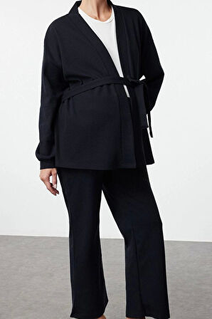 Tarz Rahat Uzun Kollu Geniş Paça Kuşaklı Waffle Kumaş Hamile Örme Pijama Takımı