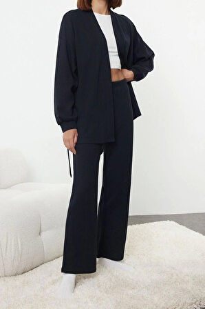 Tarz Rahat Uzun Kollu Geniş Paça Kuşaklı Waffle Kumaş Hamile Örme Pijama Takımı