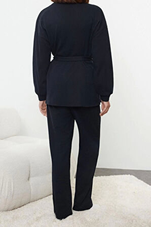 Tarz Rahat Uzun Kollu Geniş Paça Kuşaklı Waffle Kumaş Hamile Örme Pijama Takımı