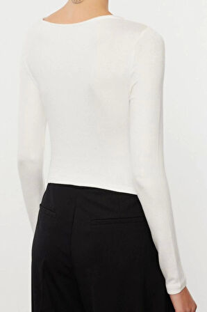 Stil Kadın Vücuda Oturan Boy Bluz Regular Örme Slim Kalıp