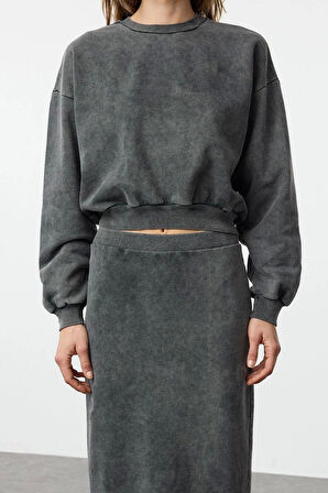 Tarz Kadın Modern Normal Bel Boru Paça Yıkamalı Regular Normal Kalıp Midi Örme Alt-Üst Takım