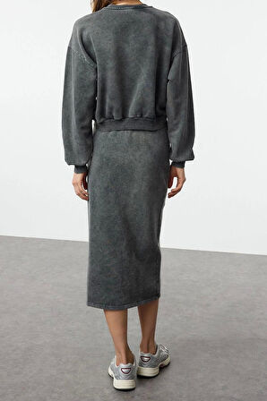 Tarz Kadın Modern Normal Bel Boru Paça Yıkamalı Regular Normal Kalıp Midi Örme Alt-Üst Takım