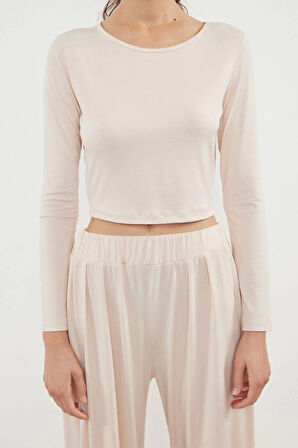 Tarz Rahat Uzun Kollu Geniş Paça Viskon Örme Pijama Takımı