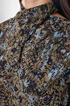 Moda Stil Regular Dik Yaka Mini Boy Çiçekli Dokuma Kışlık Elbise