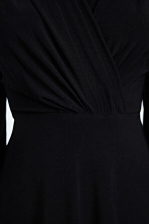 Moda Stil Regular Kruvaze Maxi Boy Düz Örme Elbise