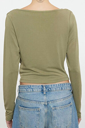 Stil Kadın Modal Kumaş Drapeli Vatkalı Asimetrik Bluz Regular Örme Regular Kalıp