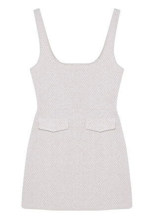 Moda Stil Regular Kare Yaka Mini Boy Düz Dokuma Elbise