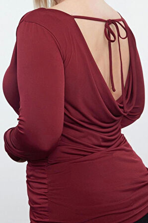Stil Kadın Sırtı Degaje Bluz Regular Örme Fitted Kalıp Büyük Beden