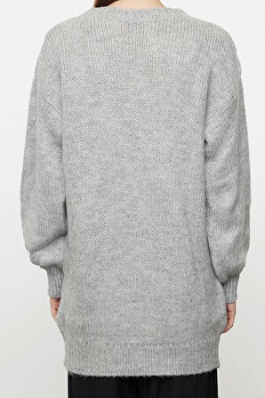 Kadın Modern Tarz Rahat Uzun Bisiklet Yaka Düz Kol Uzun Triko Kazak