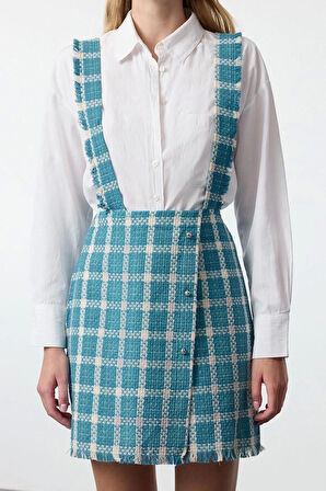 Moda Stil Regular Kare Yaka Mini Boy Askılı Dokuma Elbise