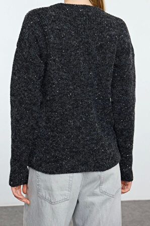 Stil Modern Kadın Standart Kol Bisiklet Yaka Payetli Yumuşak Dokulu Triko Kazak