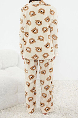 Tarz Rahat Uzun Kollu Geniş Paça Animal Wellsoft Örme Pijama Takımı