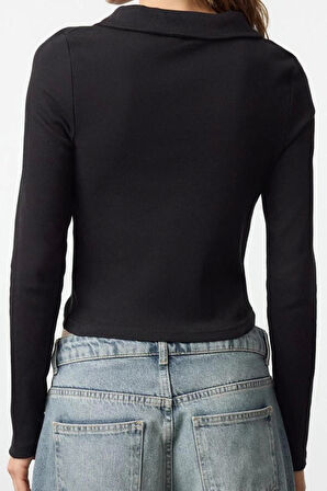Stil Kadın Fitted Vücuda Oturan Fitilli Pamuklu Esnek Bluz Crop Örme Slim Kalıp