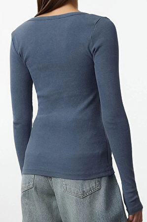Moda Havuz Yaka Örme Slim Düz Desen Casual Günlük Regular Uzun Kol Bluz