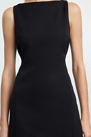 Moda Stil Regular Bisiklet Yaka Mini Boy A Kesim Dokuma Elbise