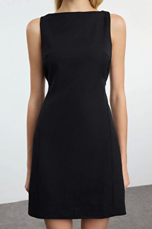 Moda Stil Regular Bisiklet Yaka Mini Boy A Kesim Dokuma Elbise