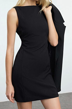 Moda Stil Regular Bisiklet Yaka Mini Boy A Kesim Dokuma Elbise