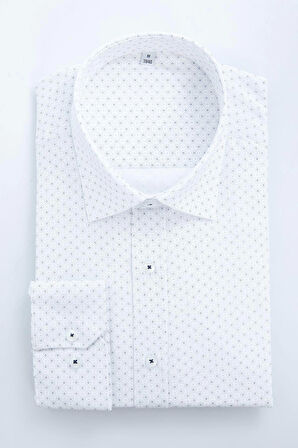 Şık Geometrik Desen Gömlek Yaka Slim Fit Desenli Erkek Klasik Smart Gömlek
