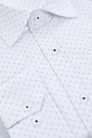 Şık Geometrik Desen Gömlek Yaka Slim Fit Desenli Erkek Klasik Smart Gömlek