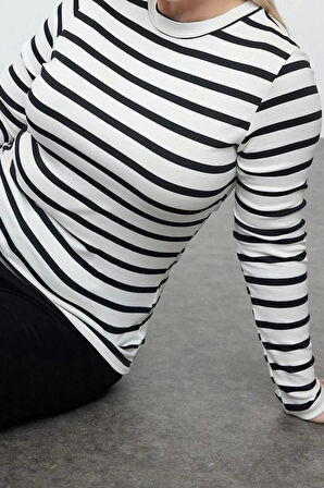 Stil Kadın Bodycone Bluz Regular Örme Fitted Kalıp Büyük Beden