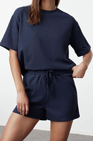 Tarz Rahat Kısa Kollu Boru Paça Waffle Kumaş Örme Pijama Takımı