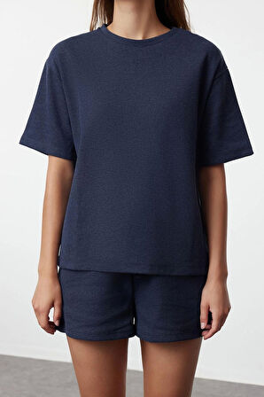 Tarz Rahat Kısa Kollu Boru Paça Waffle Kumaş Örme Pijama Takımı