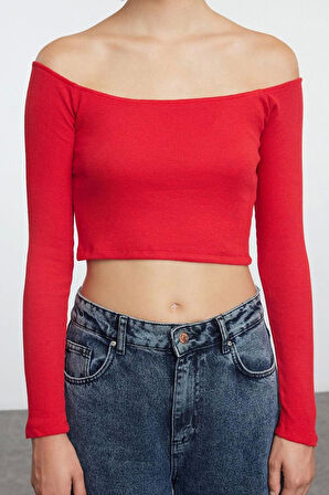 Stil Kadın Fitted Vücuda Oturan Fitilli Esnek Bluz Super Crop Örme Slim Kalıp Düşük Kol