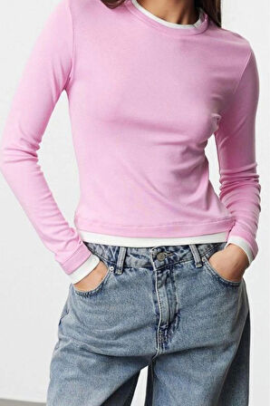 Stil Kadın Fitted Vücuda Oturan Viskon Yumuşak Kumaşlı Esnek Bluz Regular Örme Slim Kalıp