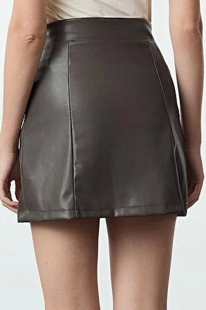 Modern Tarz Astarsız Örme Mini Boy Suni Deri Yüksek Bel Etek