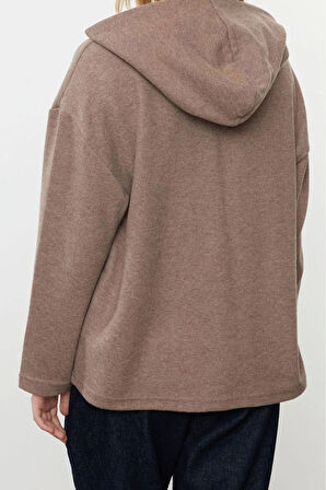 Tarz Bol Kapüşonlu Düşük Kol Uzun Selanik Geniş Kalıp Örme Sweatshirt