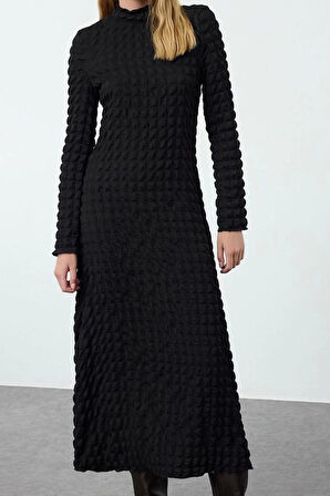 Moda Stil Regular Bisiklet Yaka Maxi Boy Düz Dokulu A-Line Esnek Örme Elbise