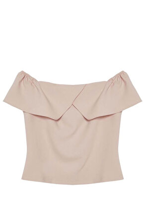 Stil Kadın Omzu Açık Fitted Bluz Regular Dokuma Regular Kalıp Düşük Kol