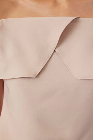 Stil Kadın Omzu Açık Fitted Bluz Regular Dokuma Regular Kalıp Düşük Kol