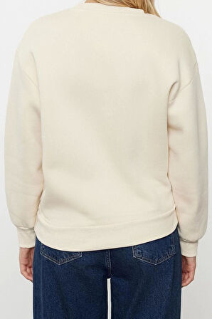 Regular Bisiklet Yaka Düşük Kol Regular Kalın İçi Polarlı Normal Kalıp Basic Örme Sweatshirt