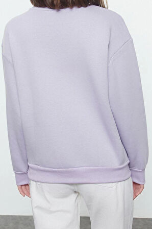 Regular Bisiklet Yaka Düşük Kol Regular Kalın İçi Polarlı Normal Kalıp Basic Örme Sweatshirt