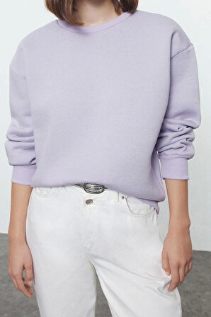 Regular Bisiklet Yaka Düşük Kol Regular Kalın İçi Polarlı Normal Kalıp Basic Örme Sweatshirt