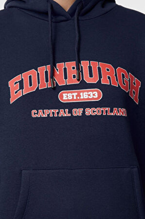 Oversize Kapüşonlu Standart Kol Standart Kalın Polarlı Baskılı Geniş Kalıp Örme Sweatshirt