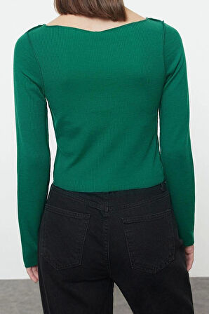Stil Kadın Dikiş Detaylı Carmen Yaka Fitted Vücuda Oturan Fitilli Bluz Regular Slim Kalıp Düşük Kol