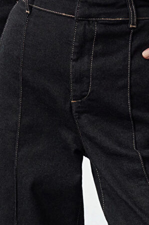 Stil Kadın Moda Denim Kot Pantolon Regular Boru Paça Nervürlü Yüksek Bel Havuç Jeans