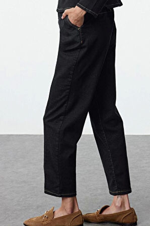 Stil Kadın Moda Denim Kot Pantolon Regular Boru Paça Nervürlü Yüksek Bel Havuç Jeans