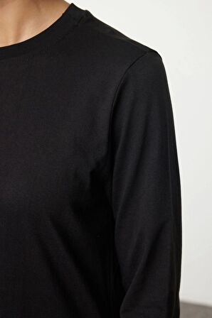 Moda Stil Loose Bisiklet Yaka Uzun Tesettür Örme Eteği Pilise Detaylı Elbise