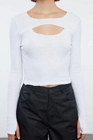 Stil Kadın 2li Cut Out Detaylı Fitted Vücuda Oturan Fitilli Esnek Bluz Crop Örme Slim Kalıp