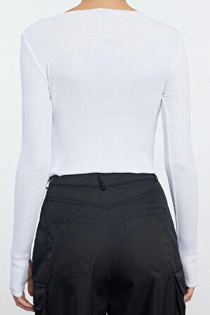 Stil Kadın 2li Cut Out Detaylı Fitted Vücuda Oturan Fitilli Esnek Bluz Crop Örme Slim Kalıp