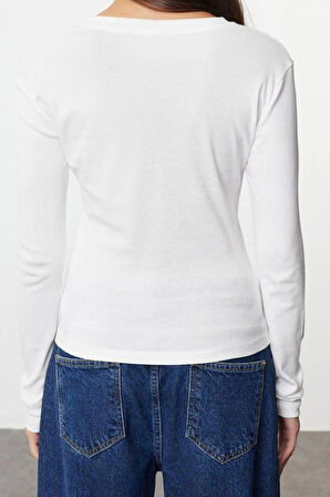 Stil Kadın Baskı ve Fiyonk Detaylı Fitted Vücuda Oturan Bluz Regular Örme Slim Kalıp