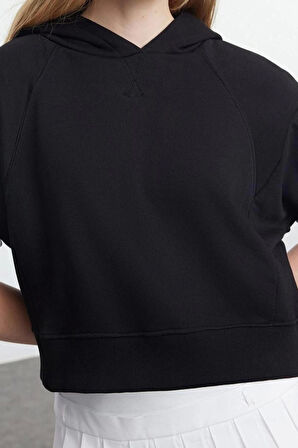 Tarz Relaxed Kapüşonlu Ay Kol Crop Ay Kol Crop Rahat Kalıp Örme Sweatshirt