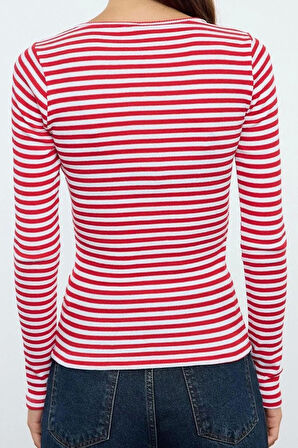 Stil Kadın Çıtçıtlı Fitted Vücuda Oturan Fitilli Esnek Bluz Regular Örme Slim Kalıp