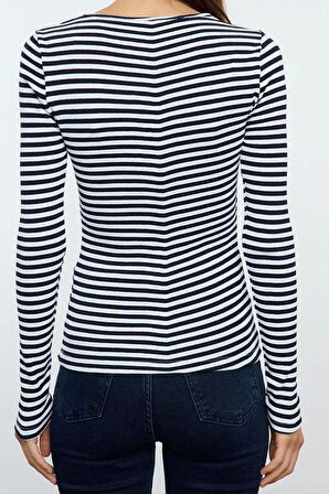 Stil Kadın Çıtçıtlı Fitted Vücuda Oturan Fitilli Esnek Bluz Regular Örme Slim Kalıp