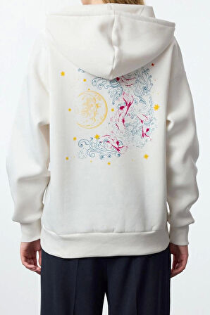 Tarz Bol Kapüşonlu Düşük Kol Uzun Kalın İçi Polarlı Baskılı Geniş Kalıp Örme Sweatshirt