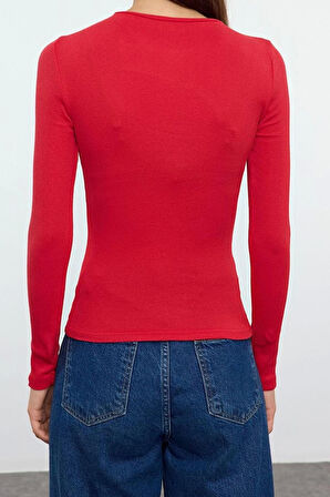 Stil Kadın Cut Out Detaylı Fitted Vücuda Oturan Fitilli Esnek Bluz Regular Örme Slim Kalıp
